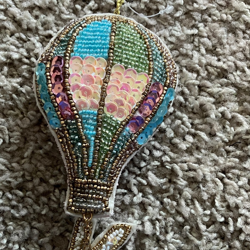 Beaded Hot Air Balloon Ornament with 'K' Charm - Picture 3 of 4